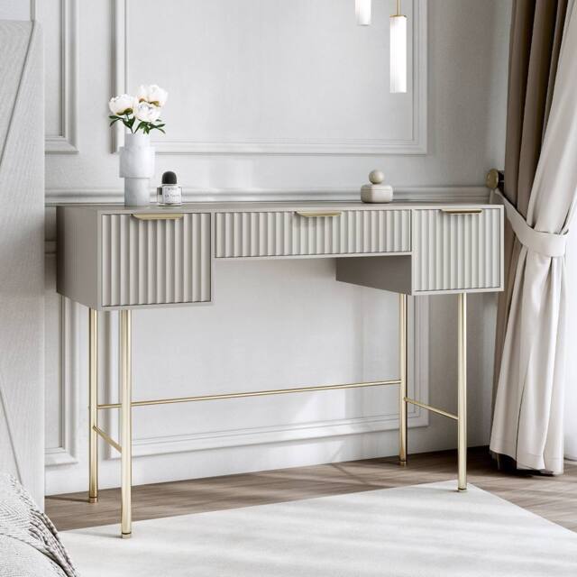 CARME HOME Lara Mocha Dressing Table - Ridged front & side finished in Brown - image 1