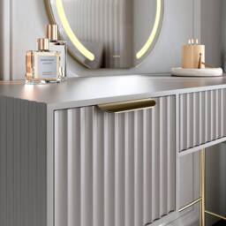 CARME HOME Lara Mocha Dressing Table - Ridged front & side finished in Brown - thumbnail 2