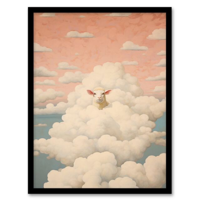 Wee Blue Coo Wall Art Print Head In The Clouds Sheep Fun Blue Pink Living Room Framed - Size: A4 - image 1