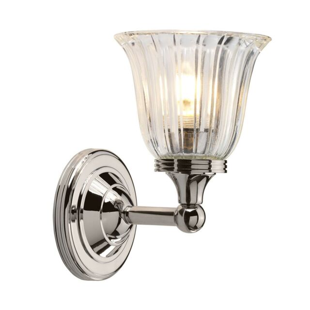 Loops IP44 Wall Light Ridged Glass Tulip Design Cup Polished Nickel LED G9 3.5W in Metallics