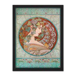 "Artery8 Wall Art Print Mucha Laurel 1901 Large Framed Wall Décor Art in Brown - Size: W18"" x H24""" - thumbnail 1