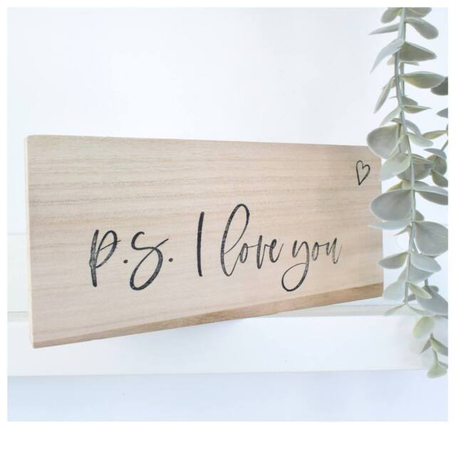 Amaya Rose Ltd P.S I Love You Solid Wood Sign Plaque. Wooden Shelf Home Decor in Beige