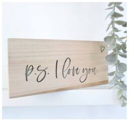 Amaya Rose Ltd P.S I Love You Solid Wood Sign Plaque. Wooden Shelf Home Decor in Beige - thumbnail 1