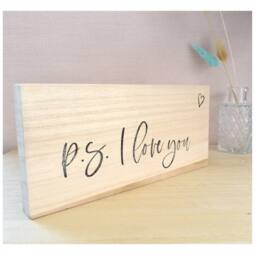 Amaya Rose Ltd P.S I Love You Solid Wood Sign Plaque. Wooden Shelf Home Decor in Beige - thumbnail 3