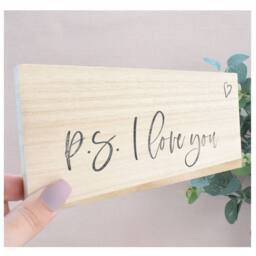 Amaya Rose Ltd P.S I Love You Solid Wood Sign Plaque. Wooden Shelf Home Decor in Beige - thumbnail 2