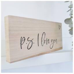 Amaya Rose Ltd P.S I Love You Solid Wood Sign Plaque. Wooden Shelf Home Decor in Beige - thumbnail 4