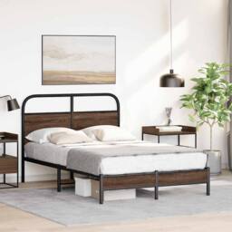 Berkfield Home Bed Frame without Mattress 120x200 cm Brown Oak Engineered Wood - Size: Small Double - thumbnail 4