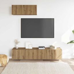 Berkfield Home 3 Piece TV Cabinet Set Wall-mounted Artisan Oak Engineered Wood in Brown - thumbnail 3