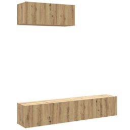 Berkfield Home 3 Piece TV Cabinet Set Wall-mounted Artisan Oak Engineered Wood in Brown - thumbnail 2