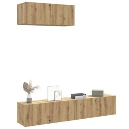 Berkfield Home 3 Piece TV Cabinet Set Wall-mounted Artisan Oak Engineered Wood in Brown - thumbnail 1