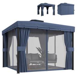 OUTSUNNY 3 x 3(m) Patio Gazebo Garden Shelter w/ Mosquito Netting, Dark Blue - Size: 3m x 3m - thumbnail 2