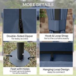 OUTSUNNY 3 x 3(m) Patio Gazebo Garden Shelter w/ Mosquito Netting, Dark Blue - Size: 3m x 3m - thumbnail 5