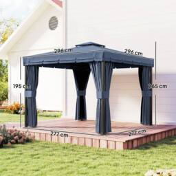 OUTSUNNY 3 x 3(m) Patio Gazebo Garden Shelter w/ Mosquito Netting, Dark Blue - Size: 3m x 3m - thumbnail 3