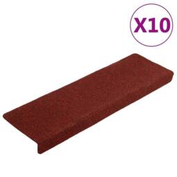Berkfield Home Stair Mats 10 pcs Bordeaux Red 65x21x4 cm Needle Punch - Size: Medium - thumbnail 1