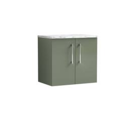 Balterley Level 600mm Wall Hung 2 Door Vanity Unit, Laminate Worktop Satin Green