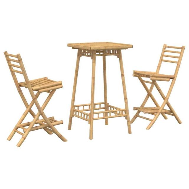 Berkfield Home 3 Piece Outdoor Bar Set Foldable Bamboo in Brown - image 1
