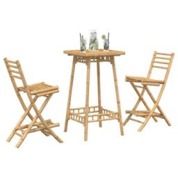 Berkfield Home 3 Piece Outdoor Bar Set Foldable Bamboo in Brown - thumbnail 4