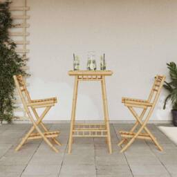 Berkfield Home 3 Piece Outdoor Bar Set Foldable Bamboo in Brown - thumbnail 3