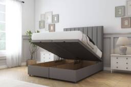 "Comfort Beds Tokyo Dumfries Ottoman Bed Base-26"" Strutted Headboard in Light Grey - Size: Super King" - thumbnail 2