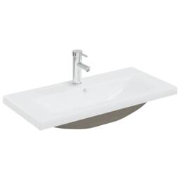 Berkfield Home Sink Cabinet with Built-in Basin Smoked Oak Engineered Wood in Brown - thumbnail 7