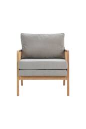 Minimalist Fabric Rattan Wooden Armchair in Light Grey - thumbnail 4