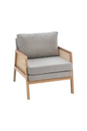 Minimalist Fabric Rattan Wooden Armchair in Light Grey - thumbnail 3