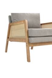 Minimalist Fabric Rattan Wooden Armchair in Light Grey - thumbnail 6