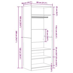 Berkfield Home Black Oak Wardrobe 80 x 50 x 200 cm - Engineered Wood - thumbnail 9
