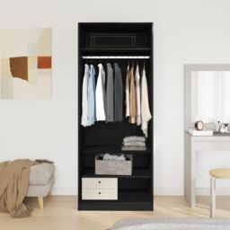 Berkfield Home Black Oak Wardrobe 80 x 50 x 200 cm - Engineered Wood - thumbnail 4