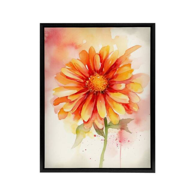 "Artery8 Gerbera Daisy Flower Watercolour Framed Canvas Wall Art Print in Orange - Size: W12"" x H16""" - image 1