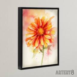 "Artery8 Gerbera Daisy Flower Watercolour Framed Canvas Wall Art Print in Orange - Size: W12"" x H16""" - thumbnail 2