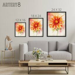 "Artery8 Gerbera Daisy Flower Watercolour Framed Canvas Wall Art Print in Orange - Size: W12"" x H16""" - thumbnail 4