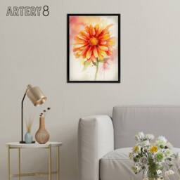 "Artery8 Gerbera Daisy Flower Watercolour Framed Canvas Wall Art Print in Orange - Size: W12"" x H16""" - thumbnail 3