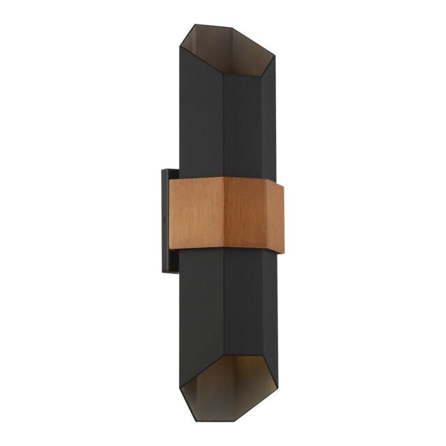 Netlighting Quoizel Chasm Outdoor Up Down Wall Lamp Matte Black (with painted wood effect strap) 3000K IP44 - image 1