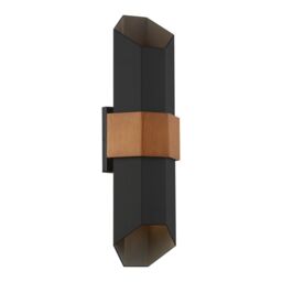 Netlighting Quoizel Chasm Outdoor Up Down Wall Lamp Matte Black (with painted wood effect strap) 3000K IP44 - thumbnail 1