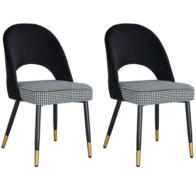 Hygrad Built to Survive Set of 2 Dining Chairs Velvet Padded Seat Metal Legs Kitchen Chair Home Office Set in Black - image 1