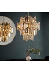 Netlighting Viviana Pendant Chrome Effect Plate & Champagne Crystal (K9) Drops 12 Light Dimmable IP20 E14 in Clear - thumbnail 2