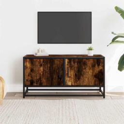 Berkfield Home TV Cabinet Smoked Oak 80x34.5x40 cm Engineered Wood & Metal in Brown - thumbnail 3