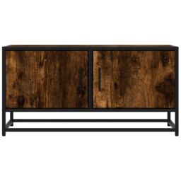 Berkfield Home TV Cabinet Smoked Oak 80x34.5x40 cm Engineered Wood & Metal in Brown - thumbnail 4