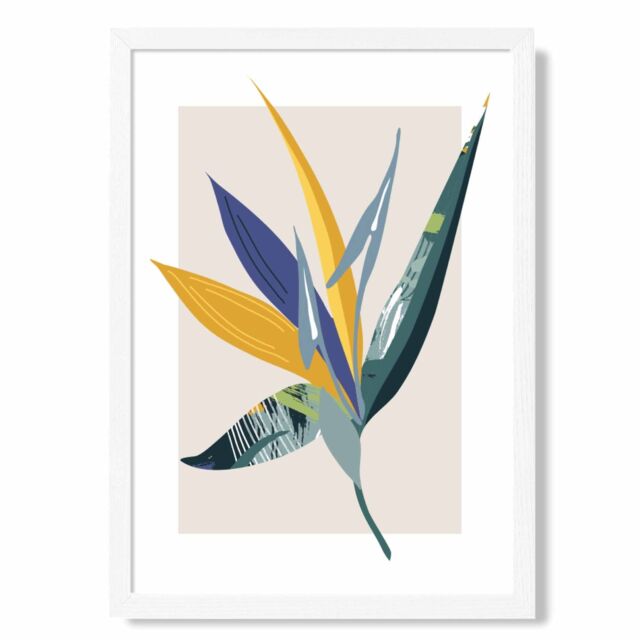 ARTZE Tropical Flower Teal & Green Mid Century Modern Framed Print SIZE: A3 with White Frame - Size: A2 - image 1