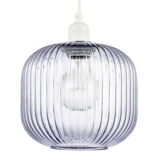 Happy Homewares Modern Designer Soft Lilac Line Ribbed Glass Round Pendant Lamp Shade - image 1