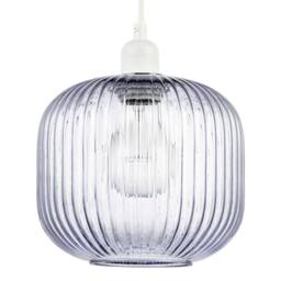 Happy Homewares Modern Designer Soft Lilac Line Ribbed Glass Round Pendant Lamp Shade