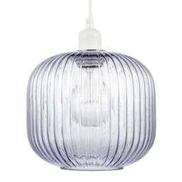 Happy Homewares Modern Designer Soft Lilac Line Ribbed Glass Round Pendant Lamp Shade - thumbnail 4