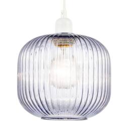 Happy Homewares Modern Designer Soft Lilac Line Ribbed Glass Round Pendant Lamp Shade - thumbnail 2