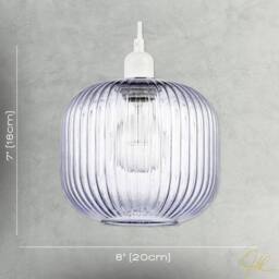 Happy Homewares Modern Designer Soft Lilac Line Ribbed Glass Round Pendant Lamp Shade - thumbnail 7