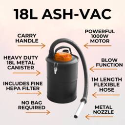 Lazy Tools Dirty-Sucker - Ash Vacuum Cleaner - 18L Tank Capacity - 1000w in Black - Size: Medium - thumbnail 2