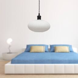 First Choice Lighting Set of 2 Baton - White Ribbed Oval Glass Black Retro Pendant Fittings - thumbnail 4