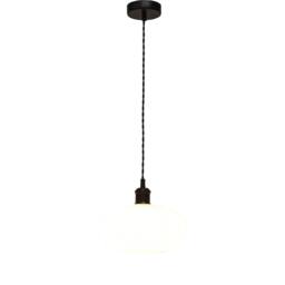 First Choice Lighting Set of 2 Baton - White Ribbed Oval Glass Black Retro Pendant Fittings - thumbnail 3