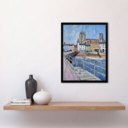 "Artery8 Bridlington Pier Shore Painting Yorkshire Sunny Framed Art Print in Blue - Size: W12"" x H16""" - thumbnail 4
