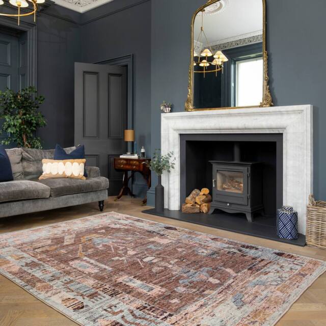 Kukoon Tribal Design Cotton Chenille Rug Brown Blue Machine Washable - Size: 60 cm x 240 cm - image 1